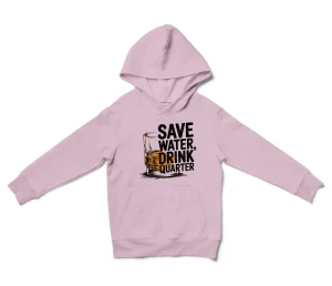 Save Water Drink Quarter Unisex Youth Hoodie in Light Pink Color